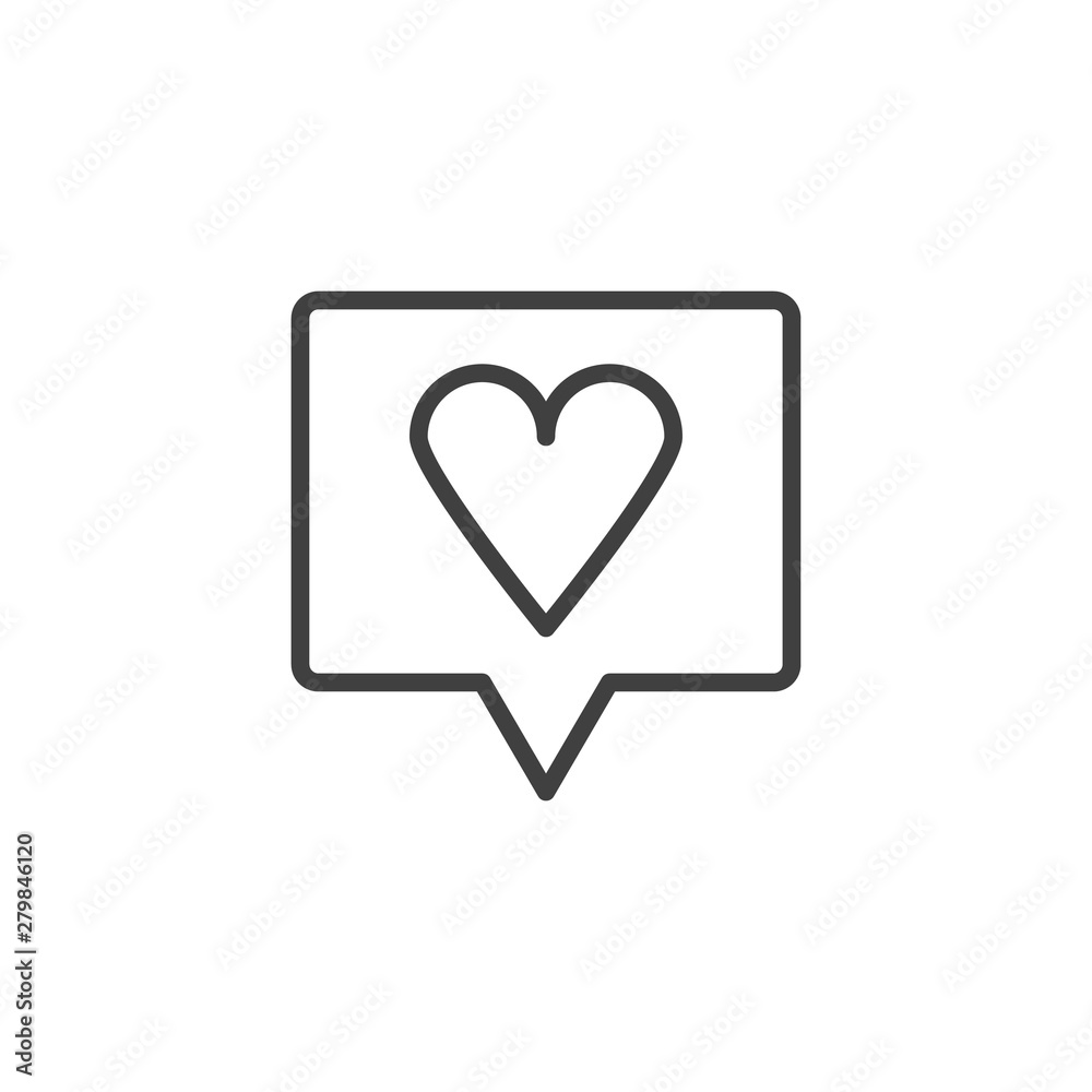 Speech bubble with heart line icon. linear style sign for mobile concept and web design. Love chat message outline vector icon. Like, ranking, rating symbol, logo illustration. Vector graphics Speech bubble with heart line icon. linear style sign for mobile concept and web design. Love chat message outline vector icon. Like, ranking, rating symbol, logo illustration. Vector graphics