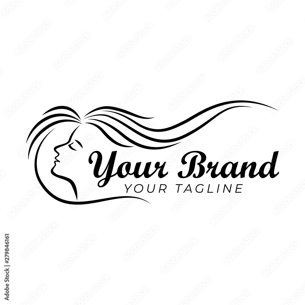 logo template of woman with long hair monoline in black and white logo template of woman with long hair monoline in black and white