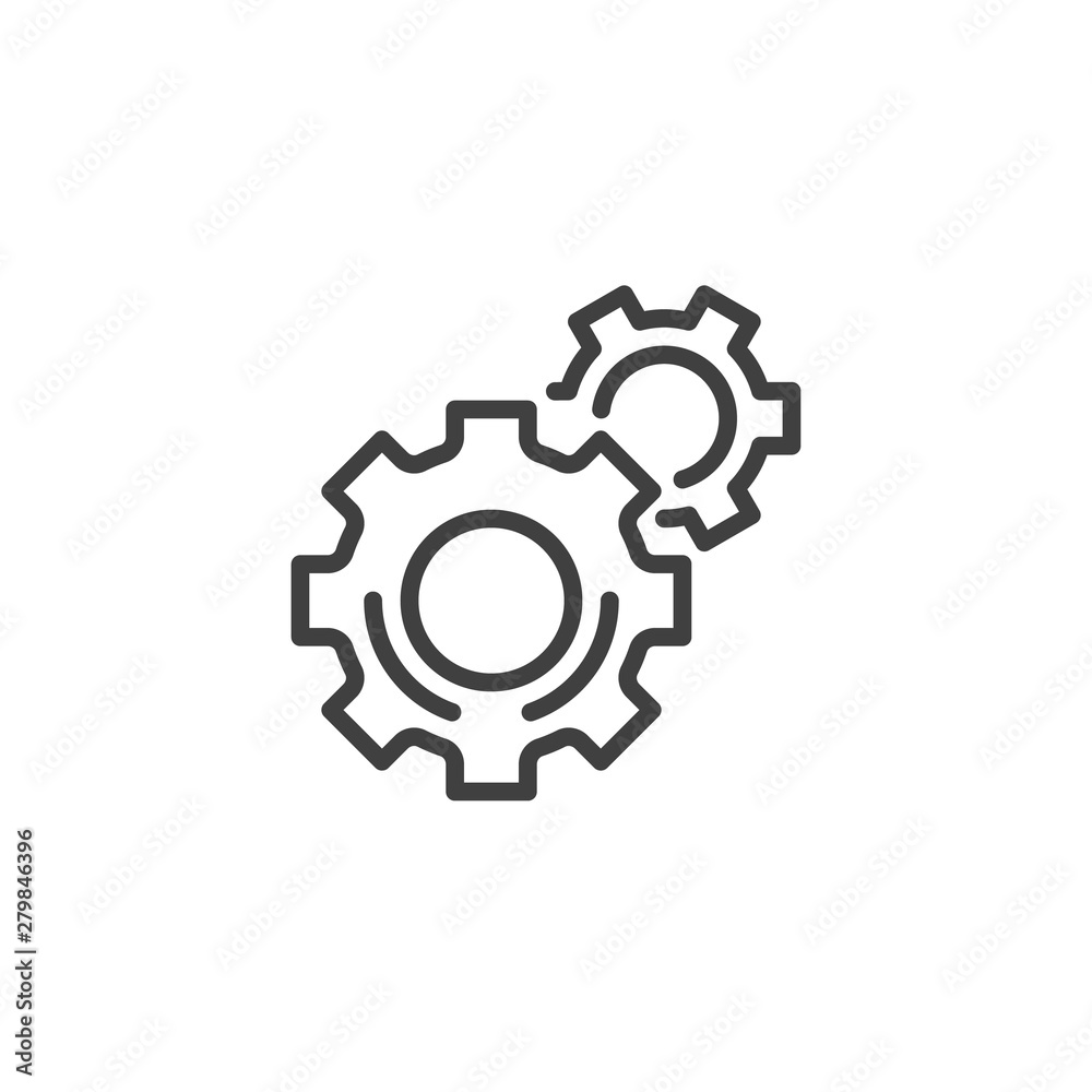 Gear, settings line icon. linear style sign for mobile concept and web design. Cogwheel, preferences outline vector icon. Symbol, logo illustration. Vector graphics Gear, settings line icon. linear style sign for mobile concept and web design. Cogwheel, preferences outline vector icon. Symbol, logo illustration. Vector graphics