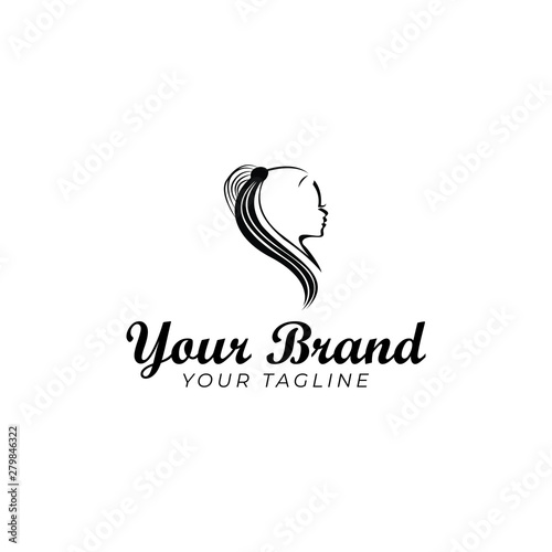 woman s hair silhouette logo template in black and white
