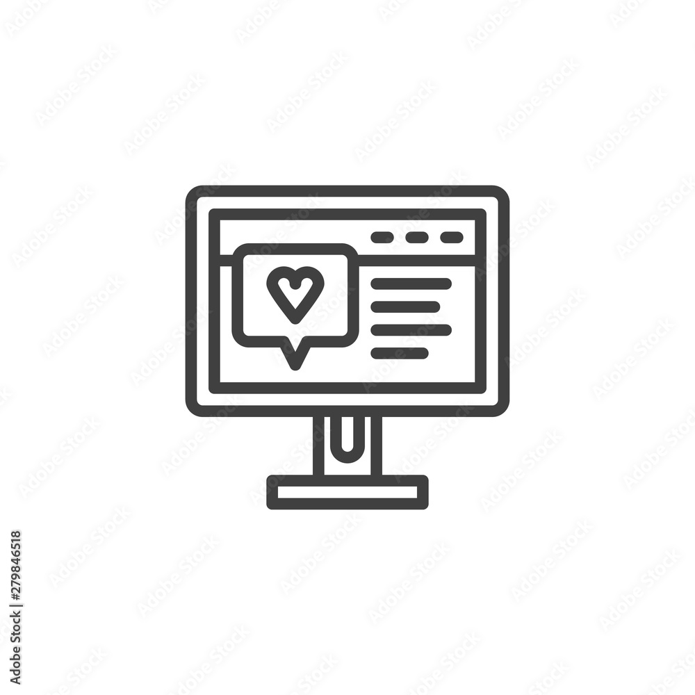 Like chat comment line icon. linear style sign for mobile concept and web design. Computer monitor with heart text outline vector icon. Symbol, logo illustration. Vector graphics Like chat comment line icon. linear style sign for mobile concept and web design. Computer monitor with heart text outline vector icon. Symbol, logo illustration. Vector graphics