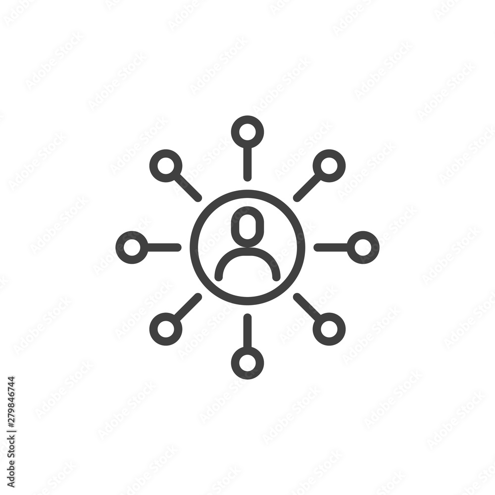 Social media network line icon. linear style sign for mobile concept and web design. Connections people outline vector icon. Symbol, logo illustration. Vector graphics Social media network line icon. linear style sign for mobile concept and web design. Connections people outline vector icon. Symbol, logo illustration. Vector graphics