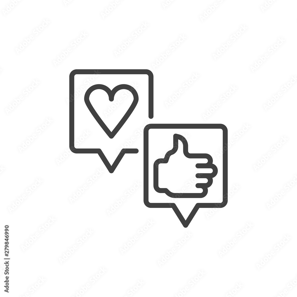 Customer feedback line icon. Positive reviews linear style sign for mobile concept and web design. Social media likes and comments outline vector icon. Rating, ranking symbol, logo illustration. Customer feedback line icon. Positive reviews linear style sign for mobile concept and web design. Social media likes and comments outline vector icon. Rating, ranking symbol, logo illustration.