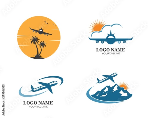 plane with palms icon logo of travel and travel agency vector