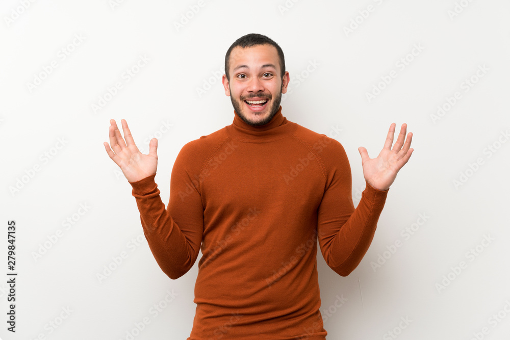 Colombian man with turtleneck sweater smiling a lot Colombian man with turtleneck sweater smiling a lot