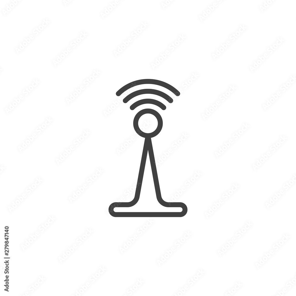 Broadcast Antenna line icon. Radar wireless aerial linear style sign for mobile concept and web design. Wi fi signal outline vector icon. Symbol, logo illustration. Vector graphics Broadcast Antenna line icon. Radar wireless aerial linear style sign for mobile concept and web design. Wi fi signal outline vector icon. Symbol, logo illustration. Vector graphics