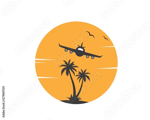 plane with palms icon logo of travel and travel agency vector