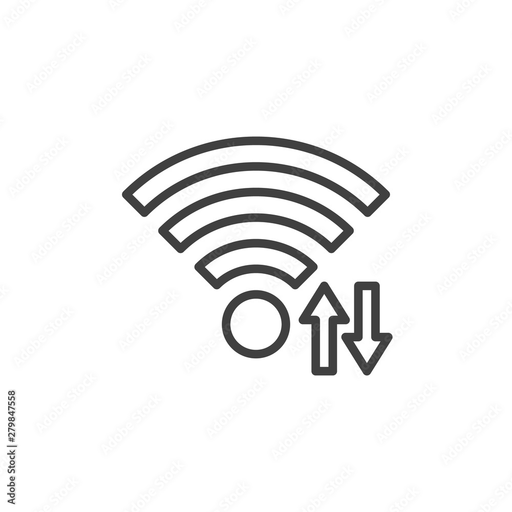Wi fi signal transfer arrows line icon. linear style sign for mobile concept and web design. Wireless network share outline vector icon. Symbol, logo illustration. Vector graphics Wi fi signal transfer arrows line icon. linear style sign for mobile concept and web design. Wireless network share outline vector icon. Symbol, logo illustration. Vector graphics