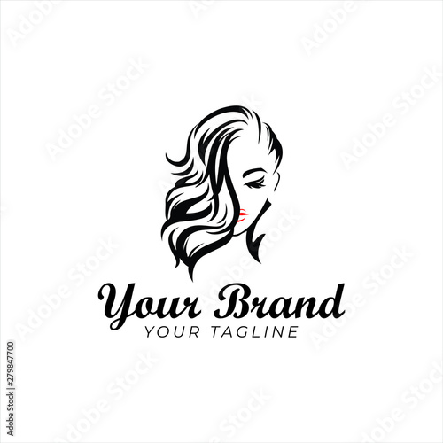 logo template of chic woman face with curly hair