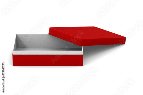 Open red package box on white background. Isolated 3D illustration
