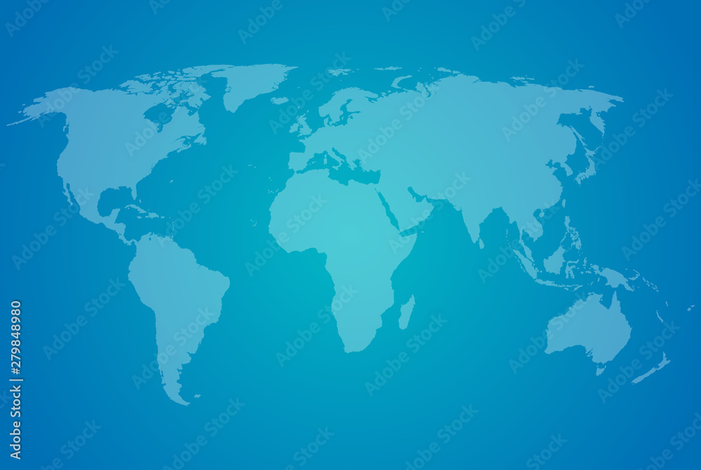Blue world map on blue background