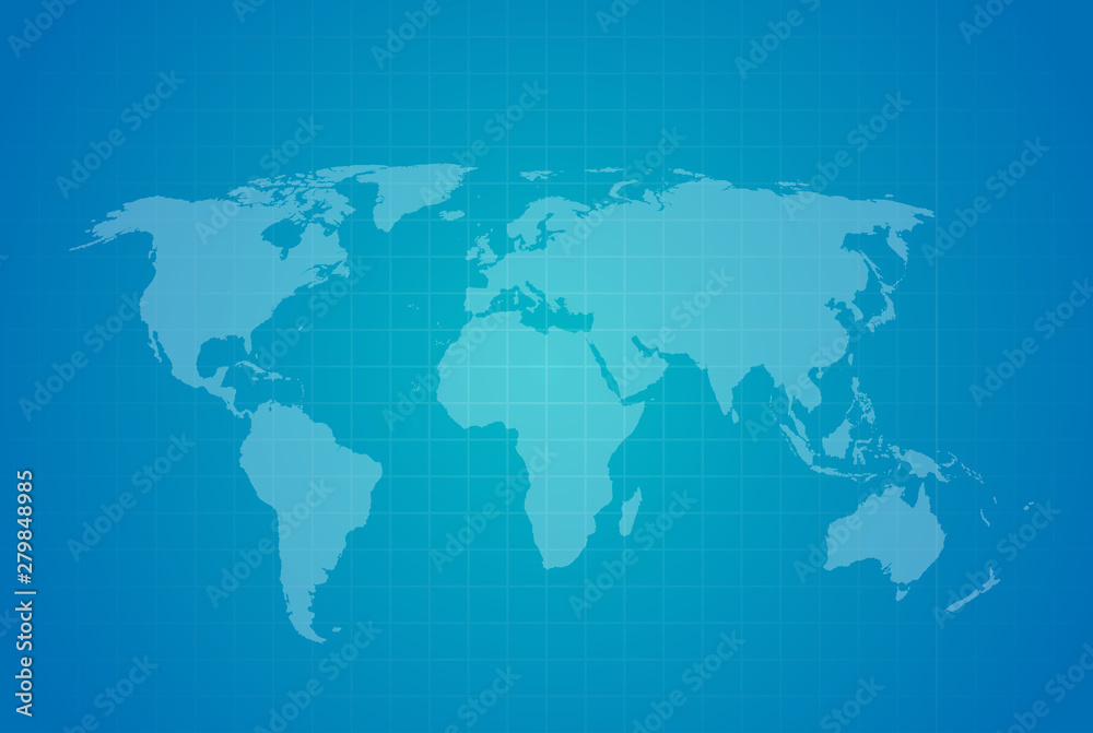 Blue checked world map on blue background