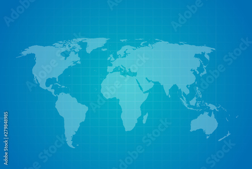 Blue checked world map on blue background