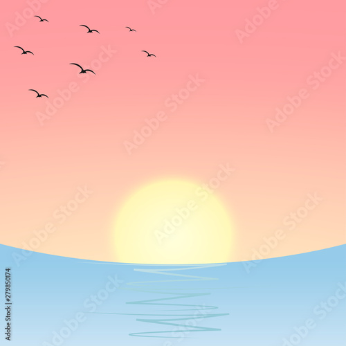 Sunset or sunrise over the sea or ocean