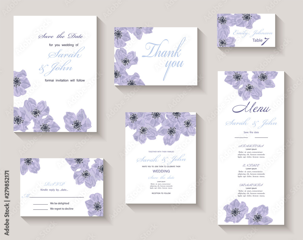 Wedding invitation flowers, watercolor, isolated on white.  Vector Watercolour.