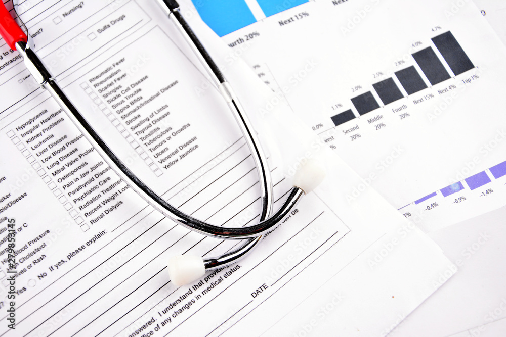 Medical Report with Shethoscope. Medical and Healhcare Concept Medical Report with Shethoscope. Medical and Healhcare Concept