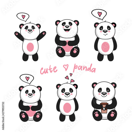 Fototapeta Naklejka Na Ścianę i Meble -  Cute baby pandas. Toy animals chinese symbols panda bear adorable funny baby mascot vector characters collection in cartoon style. Illustration of panda bear, animal chinese nature
