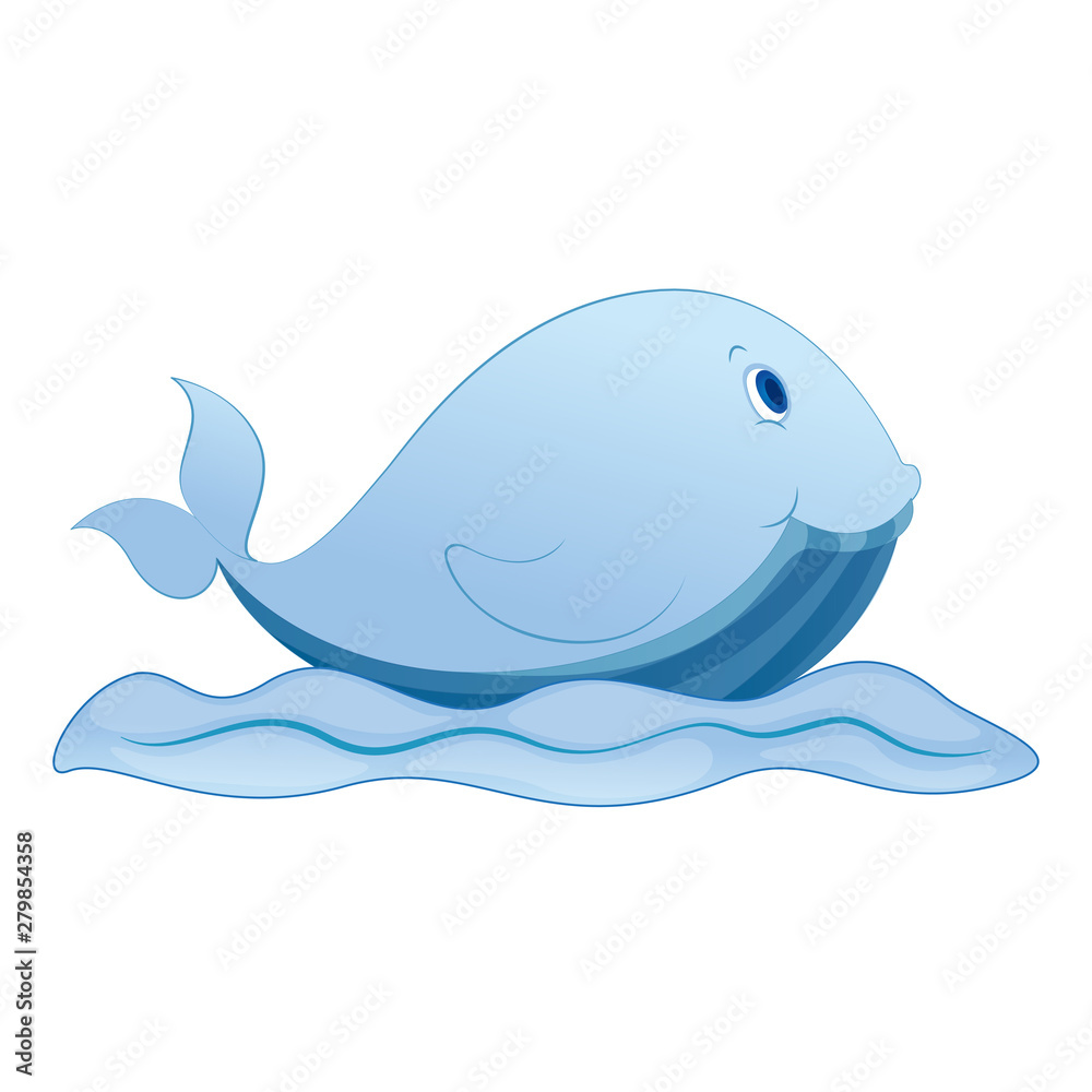 Cartoon blue whale with the sea Cartoon blue whale with the sea
