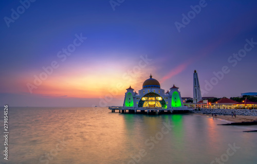 Malacca Straits Mosque ( Masjid Selat Melaka), It is a mosque located on the man-made Malacca Island near Malacca Town, Malaysia © shahrilkhmd