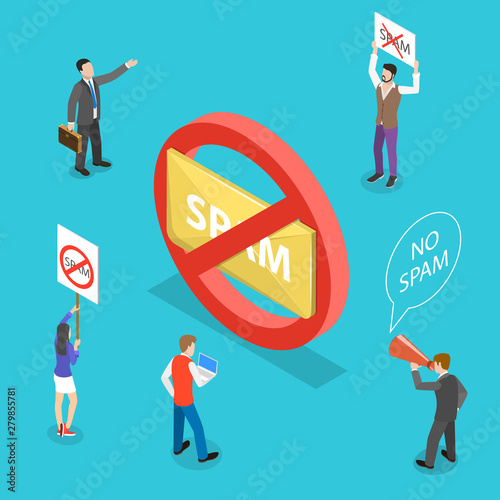 Isometric flat vector concept of no spam.