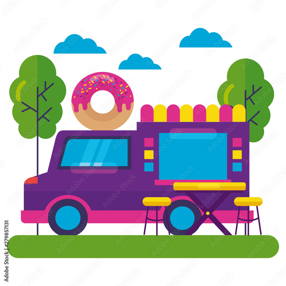 food truck sweet donut park street trees