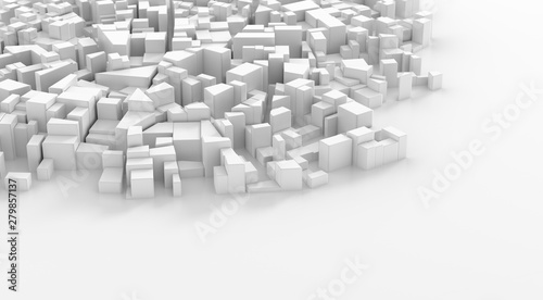 Abstract white city center. Cityscape background. 3d rendering.