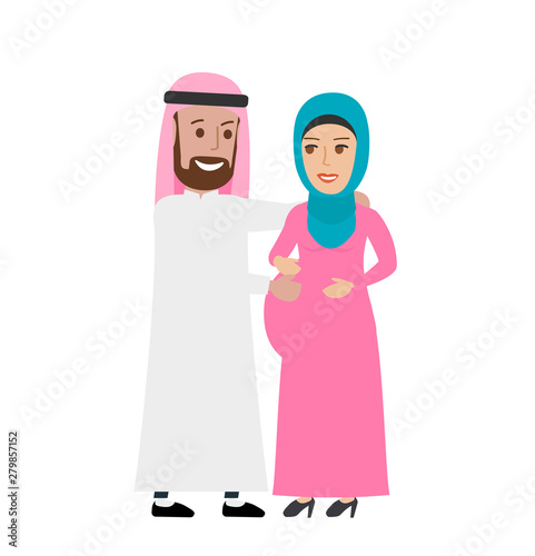 happy arab couple man and pregnant woman expecting baby