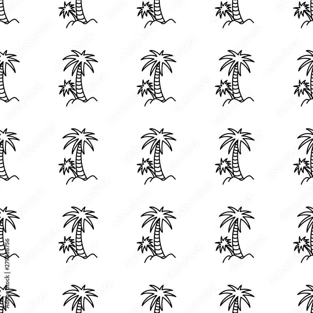 Palm doodle hand drawn seamless pattern. Summer marine template. Vector illustration.