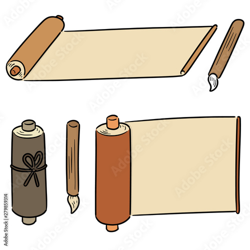 vector set of scroll and brush