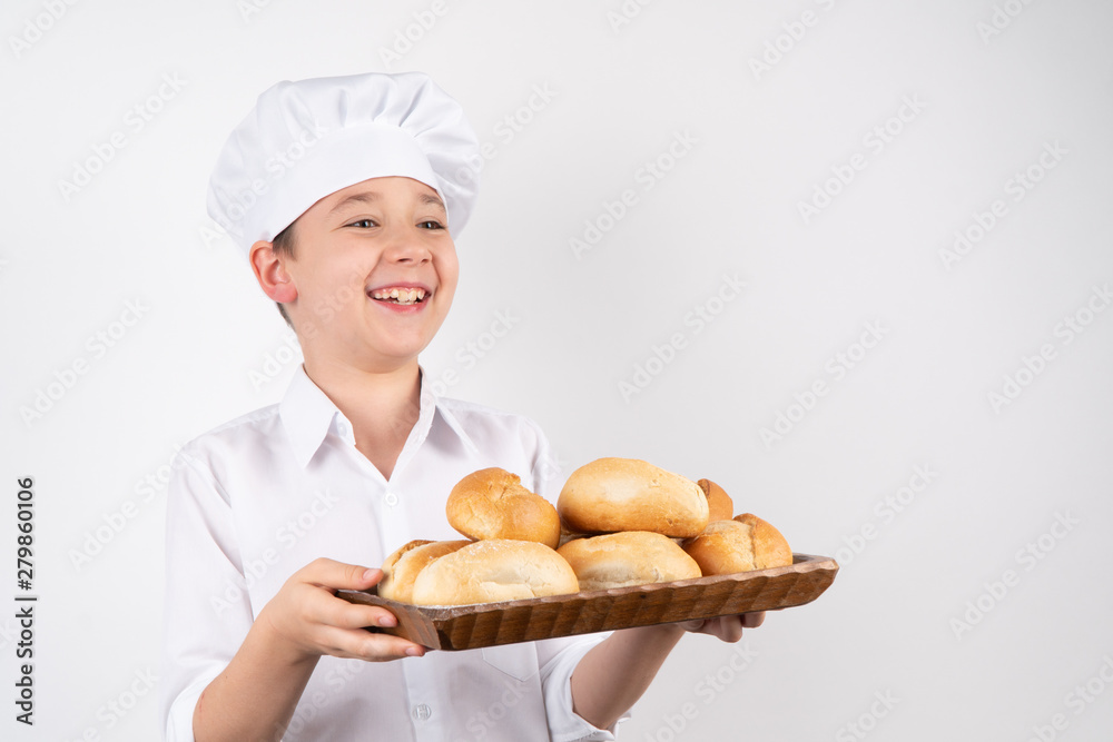 Cook Boy With Bread on white background. Cook Boy With Bread on white background.