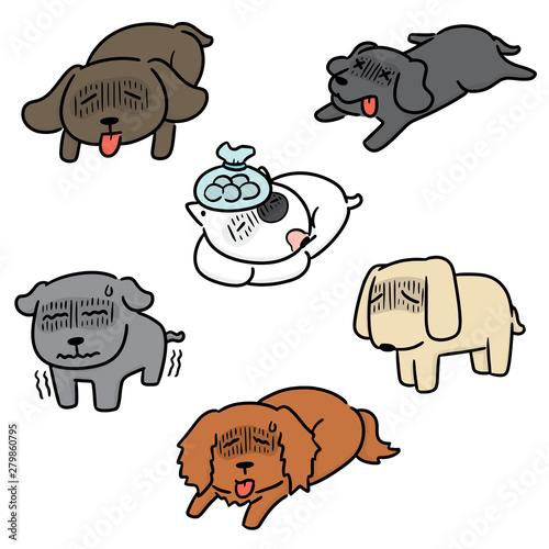 vector set of sick dog