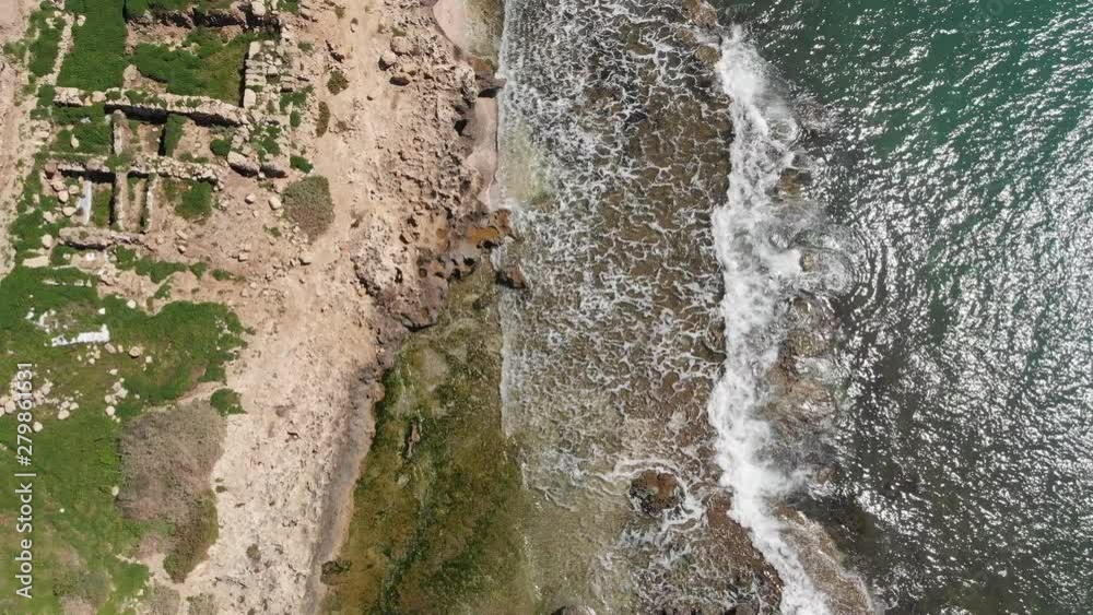 The archaeological site of the ancient port city of Tel Dor. Israel. View from the drone. The archaeological site of the ancient port city of Tel Dor. Israel. View from the drone.