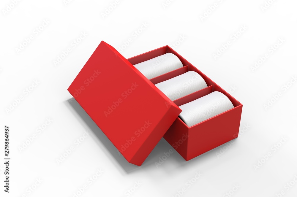Blank Paper Packaging Pen Box with Foam Insert tray. 3d render illustration Blank Paper Packaging Pen Box with Foam Insert tray. 3d render illustration