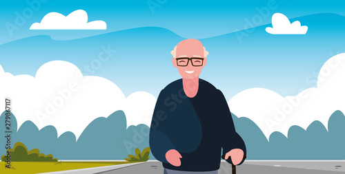 mature man character in the landscape