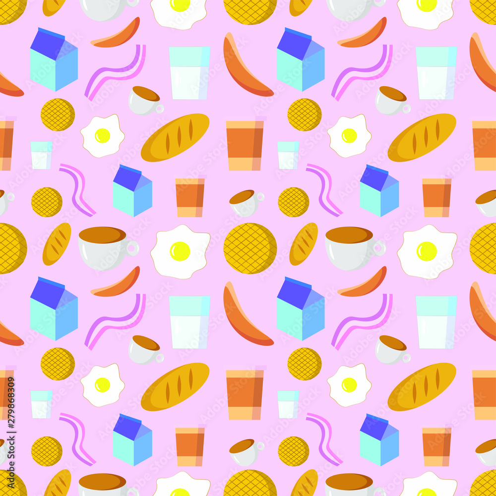 EPS 10 vector. Seamless pattern with breakfast food and drinks. EPS 10 vector. Seamless pattern with breakfast food and drinks.