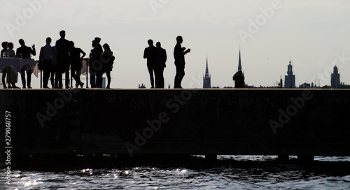 Photography Corporate party at the pier on the background of the old town