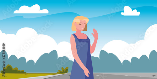 smiling woman character portrait landscape