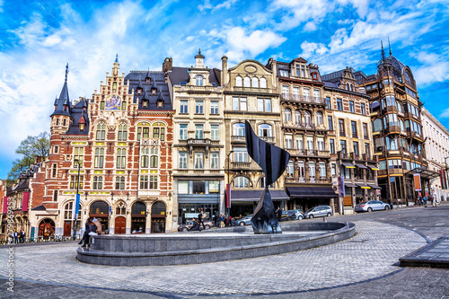 Traditional buildings and houses on the streets of Brussels, Belgium