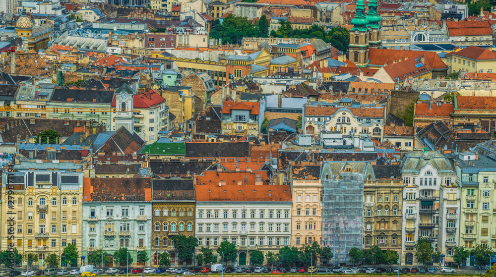Fototapeta premium Old houses of Budapest, view from the air