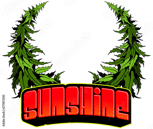 Reggae style logo, cannabis wreath, cannabis leaves, vector image.