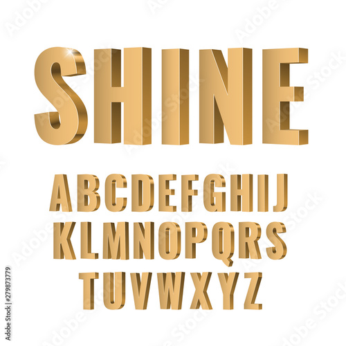 3d Gold symbols alphabet. shiny letters in style sanserif font. Vector illustration