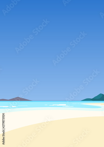 Fototapeta Naklejka Na Ścianę i Meble -  Beautiful seascape. Azure sea and white sand. Tourism and travelling. Vector illustration