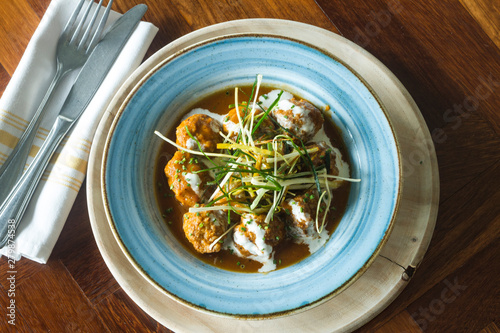 thai noodle soup with meat and vegetables