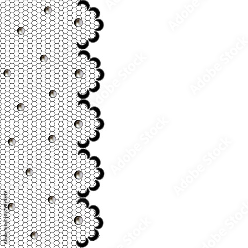 Lace decorated with pearls. Border. Beautiful vector illustration. Jewelry. Background. Black.