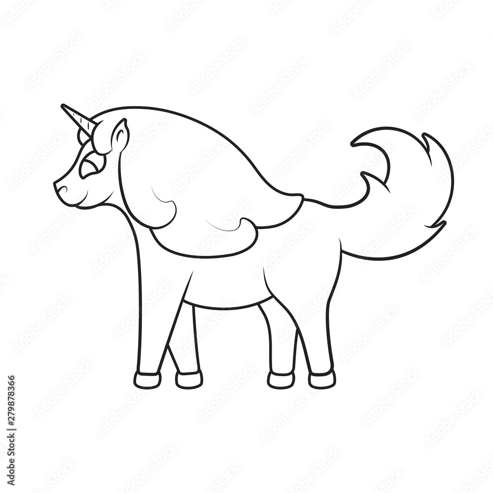 Cute magical unicorn outline drawing. Picture for baby coloring book. Fancy illustration of a girlish fairy pony for kids. Cute magical unicorn outline drawing. Picture for baby coloring book. Fancy illustration of a girlish fairy pony for kids.