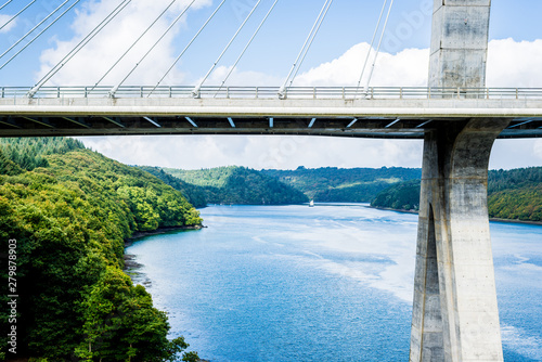 View of a cable-stayed bridge Pont de Terenez in France on a sunny summer day photo