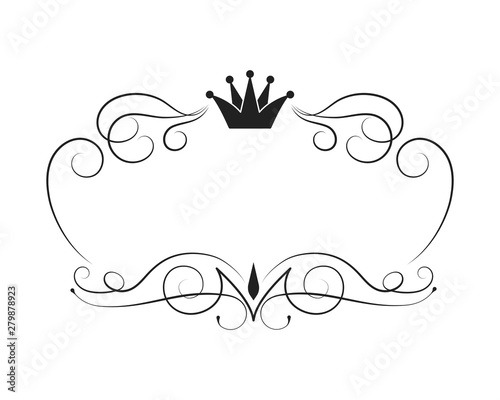 Ornate crown frame. Hand drawn elegant vintage label for scotch, rum, tequila. Irish whiskey royal border.