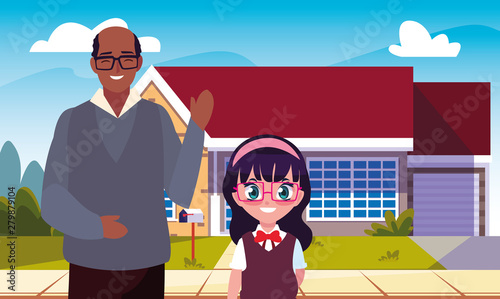 grandpa with granddaughter front home