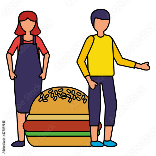man and woman burger fast food
