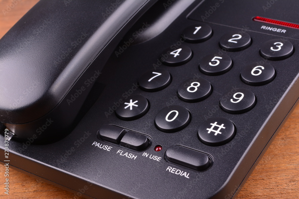 Black Telephone on wooden table Black Telephone on wooden table